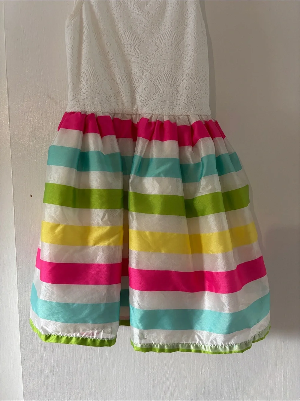 The Children's Place White Tank Dress with Pink, Aqua, Lime, Yellow Stripes - Picture 3 of 3
